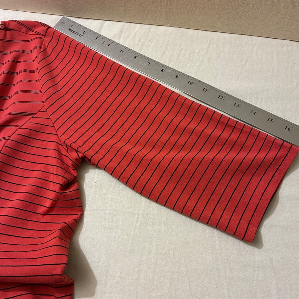 Habitat Womens L Coral Orange Black Striped 3/4 Sleeve Side Tie Top 57621 - Picture 6 of 9